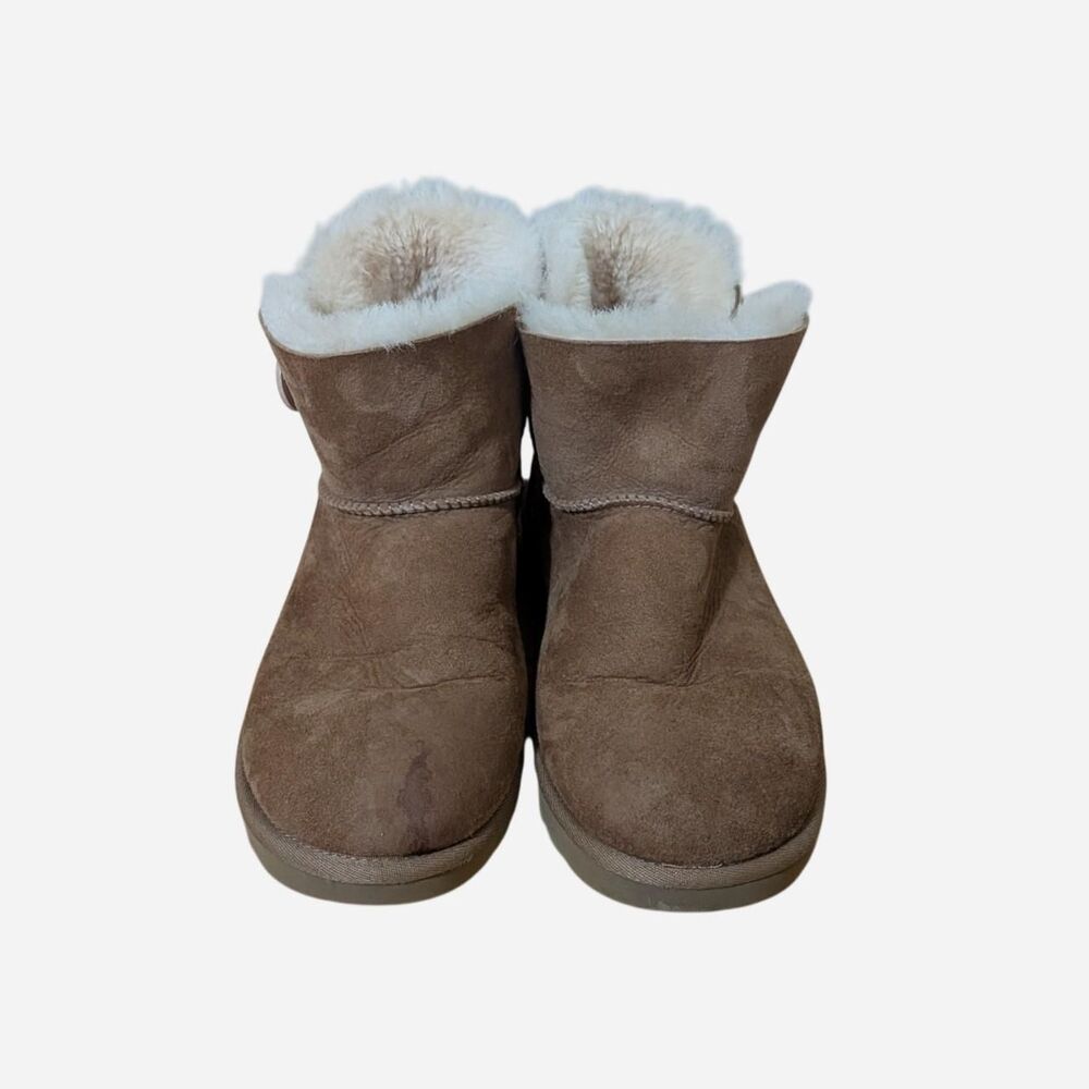 UGG Mini Bailey Button Boots Chestnut Brown Suede Fur Ankle Booties